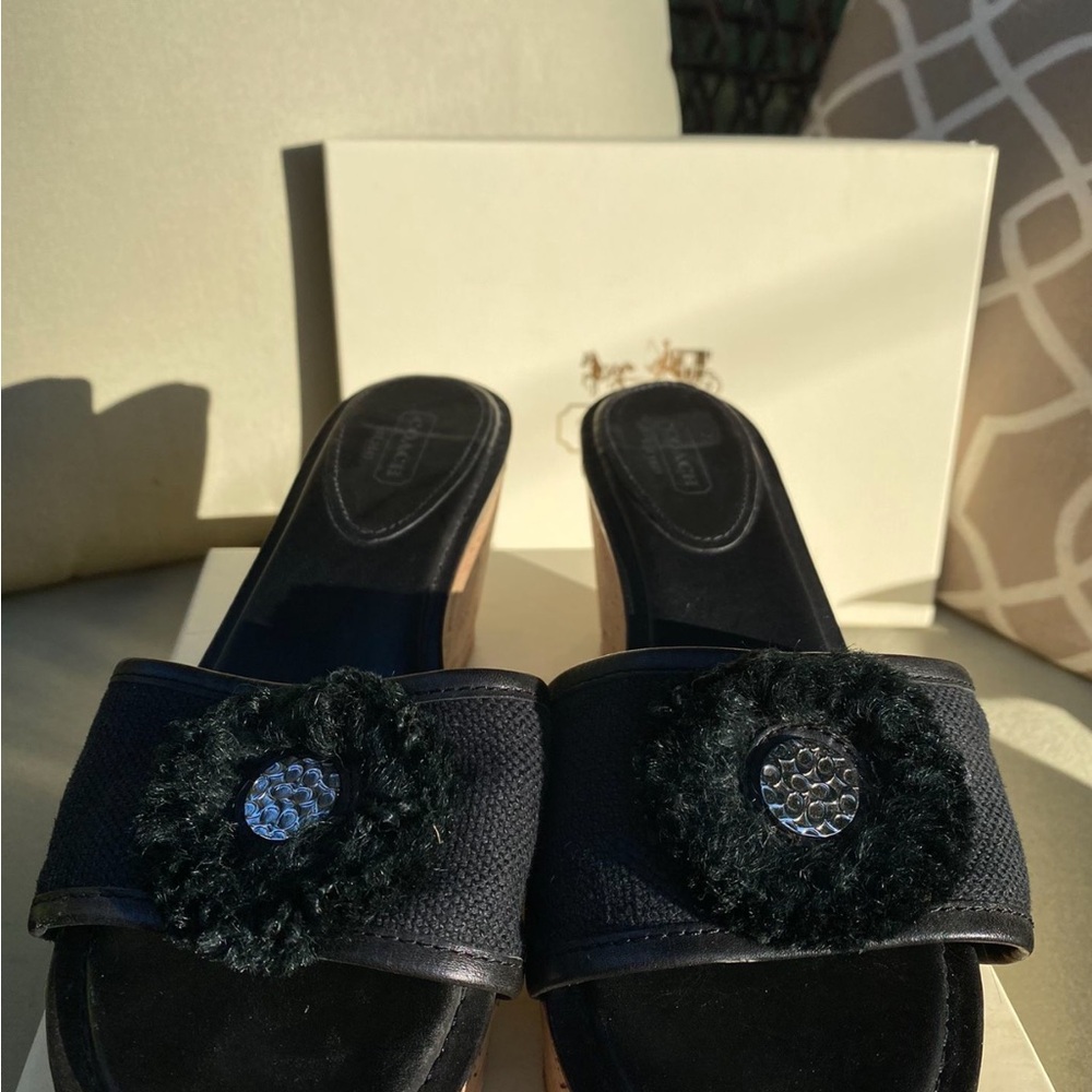 COACH Black Jazmin Canvas Cork Platform Wedge Sandals Shoes Size 9 - Picture 7 of 11